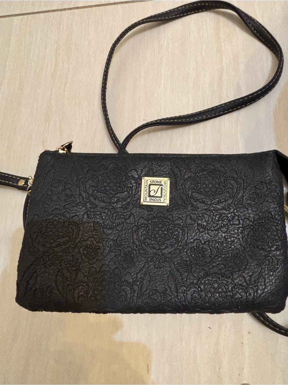 Stone Mountain Accessories Black Embossed Floral Crossbody Bag